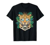 Beach Sunset Jaguar avec Lunettes De Soleil Feuilles De Palmier T-Shirt