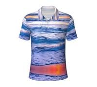 Beach Sunset Ocean Waves Print Polo polyvalent respirant confortable à manches courtes décontracté d'été, Noir , L