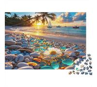 Beach Sunset Puzzle for Garçons et Filles 1000 Pièces Matériau Recyclable Tropical Seascape Puzzle Amusant and Difficile Famille Game Excellent Idée de Cadeau for Enfant‘s Birthday 70x50c...