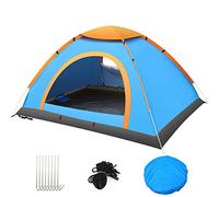 Beach Tent, Pop Up Tents for Double/3 to 4 Person Automatic Opening Double Layer Tent,Rainproof and Sunproof Portable Beach Camping Tent,Blue,2 to3 People Vision