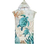 Beach Towel Poncho,Children's Bath Poncho,Ocean Animal Print,Microfibre Beach Towel,Beach Towel For Toddlers 2-8 Years (H4-75 X 65cm)