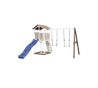 Aire de jeux en bois avec 2 balançoires et toboggan bleu TU