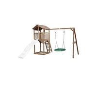 AXI Aire de jeux Beach Tower – Toboggan blanc, balançoire nid d'oiseau verte, bac à sable, bois FSC