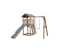 AXI Aire de jeux Beach Tower - Toboggan gris, balançoire & bac à sable, cabane bois FSC marron