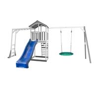 AXI Structure de jeu Beach Tower – Toboggan bleu, balançoire nid d'oiseau vert, bac à sable