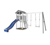 AXI Beach Tower Aire de Jeux avec Toboggan en bleu, 2 Balançoires & Bac à Sable | Grande Maison enfant extérieur en Gris & Blanc | Cabane de Jeu en Bois FSC