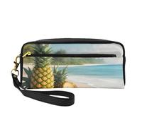 Beach Two Ananas Sac de rangement portable en cuir de mer Sac de rangement cosmétique de voyage Sac de rangement quotidien pour homme et femme, noir, One Size