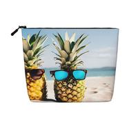 Beach Two Ananas Sea Trousse de maquillage sur le thème de la mer - Trousse de maquillage étanche en chanvre pour voyage, usage quotidien et cadeaux (24,1 x 17 x 5,1 cm), Noir , Taille unique