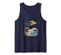 Beach Vibes Only Retro Surf Sunset Palm Tree Wave Débardeur