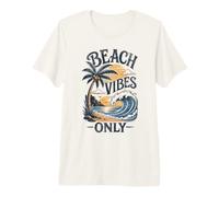 Beach Vibes Only Retro Surf Sunset Palm Tree Wave T-Shirt Haut de Gamme