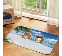 Beaches in The Maldives Tapis de nourriture pour animaux de compagnie 43,7 x 30 cm absorbant et antidérapant en cuir synthétique avec fond en caoutchouc et dessous en caoutchouc à séchage rapide