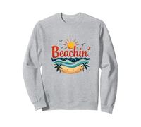 Beachin' Summer Vibes Tropical Paradise Sweatshirt, Unisexe pour Adultes, Gris Chiné, XL