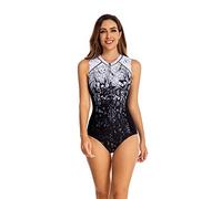 BEACHKINI Combinaison de Surf Zippée pour Femmes Maillot de Bain Décontracté sans Manches Maillot de Bain Une Pièce pour Femmes,09 Dégradés de Lignes,S