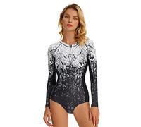 Beachkini Femmes Zip Up Surfwear Maillot de Bain à Manches Longues Maillot de Bain récréatif One Piece Rash Guards,Motif de dégradé,S