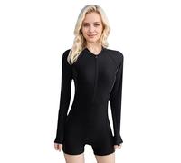 BEACHKINI Femmes Zip Up Surfwear Maillot de Bain à Manches Longues Maillot de Bain récréatif Une pièce Rash Guards,69 Noir Gris,M