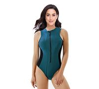 BEACHKINI Maillot de Bain Une pièce pour Femmes Maillot de Bain sans Manches avec Fermeture éclair sur Le Devant Maillot de Bain Triangle,69-Bleu,L