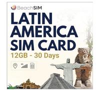 BeachSIM Carte SIM Amérique Latine valable 30 Jours. 12 Go de données en 4G/5G. Costa Rica, au Brésil, à Porto Rico et dans Plus de 9 Pays d'Amérique Latine. Carte SIM données Uniquement.