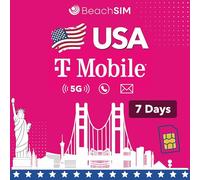 BeachSIM Carte SIM prépayée USA 7 Jours. Données 5G, appels et SMS illimités.Réseau T-Mobile. Compatible avec iOS et Android.
