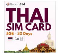 BeachSIM Carte SIM Thaïlande. 5 GB de données à des Vitesses 4G/5G. Données prépayées Uniquement SIM. Recharge Facile. Fonctionne sur Les appareils iOS et Android. Valable 30 Jours.