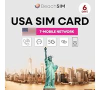 BeachSIM Carte sim USA Données illimitées Pendant 6 Jours sur Le réseau 5G de T-Mobile Accédez à Google, Whatsapp, Facebook et Plus Encore Aucun Frais d’itinérance