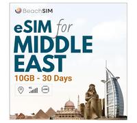 BeachSIM Moyen-Orient eSIM. 10 Go de données à des Vitesses 4G/5G. Données Uniquement SIM. Itinérance Gratuite dans 7+ Pays d'Afrique du Nord et du Moyen-Orient. Valable 30 Jours