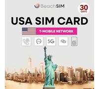 BeachSIM SIM Carte USA 30 Jours. Données 5G, appels et SMS illimités. Réseau T-Mobile. Appareils iOS et Android.