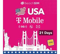 BeachSIM USA eSIM 21 Jours. Données, appels locaux et textos illimités sur Le réseau T-Mobile. Activation Rapide. Recharge Facile. Fonctionne avec Les appareils compatibles avec la Carte eSIM.
