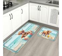 Beachy Animals Lot de 2 tapis de cuisine en forme de vache ludique et chiot - Tapis d'été confortables et lavables pour évier, buanderie, salle de bain