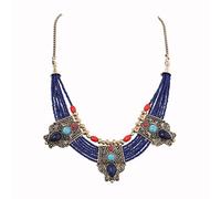 Bead Multilayered Necklace Blue African Statement Chunky Collar Ethnic Multi Strand Tribal Jewelry Accessories for Women and Girls