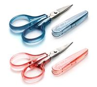 Beaditive détail craft ciseaux set (2 pc.) courbes et droites, sharp, compact | couture, broderie, coupe papier, crafting | acier inoxydable | couvercle de protection (Bleu+Rose)