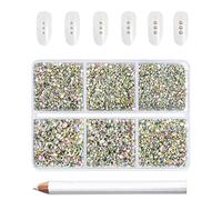 Beadsland 7200 pièces Strass pour ongles nail art,strass cristal AB orange pour visage et l'artisanat,Mélange de 6 tailles avec kit de crayons de cire,SS3-SS10,Cristal AB