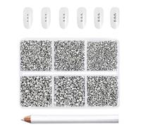 Beadsland 7200 pièces Strass pour ongles nail art,strass cristal argentés pour visage et l'artisanat,Mélange de 6 tailles avec kit de crayons de cire,SS3-SS10,Hématite D'argent