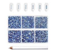 Beadsland 7200 pièces Strass pour ongles nail art,strass cristal bleus pour visage et l'artisanat,Mélange de 6 tailles avec kit de crayons de cire,SS3-SS10,Bleu Clair