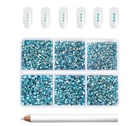 Beadsland 7200 pièces Strass pour ongles nail art,strass cristal bleus pour visage et l'artisanat,Mélange de 6 tailles avec kit de crayons de cire,SS3-SS10,Aigue-marine