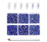 Beadsland 7200 pièces Strass pour ongles nail art,strass cristal bleus pour visage et l'artisanat,Mélange de 6 tailles avec kit de crayons de cire,SS3-SS10,Saphir