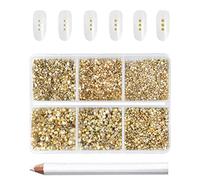 Beadsland 7200 pièces Strass pour ongles nail art,strass cristal dorés pour visage et l'artisanat,Mélange de 6 tailles avec kit de crayons de cire,SS3-SS10,Lumière du Métal