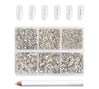 Beadsland 7200 pièces Strass pour ongles nail art,strass cristal lune bleu pour visage et l'artisanat,Mélange de 6 tailles avec kit de crayons de cire,SS3-SS10,Clair de lune bleu