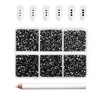 Beadsland 7200 pièces Strass pour ongles nail art,strass cristal noirs pour visage et l'artisanat,Mélange de 6 tailles avec kit de crayons de cire,SS3-SS10,Noir