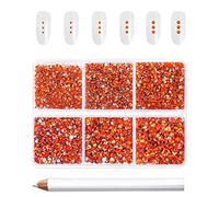 Beadsland 7200 pièces Strass pour ongles nail art,strass cristal orange pour visage et l'artisanat,Mélange de 6 tailles avec kit de crayons de cire,SS3-SS10,Orange