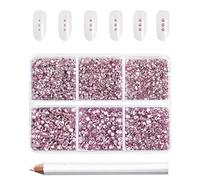Beadsland 7200 pièces Strass pour ongles nail art,strass cristal rose pour visage et l'artisanat,Mélange de 6 tailles avec kit de crayons de cire,SS3-SS10,Rose Clair