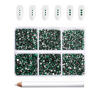 Beadsland 7200 pièces Strass pour ongles nail art,strass cristal verts pour visage et l'artisanat,Mélange de 6 tailles avec kit de crayons de cire,SS3-SS10,Emeraude
