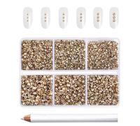 Beadsland Lot de 7200 strass à dos plat pour ongles, strass ronds en cristal doré pour loisirs créatifs, 6 tailles mélangées avec kit de crayon ciré, SS3-SS10, Ombre dorée