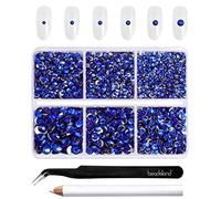 Beadsland SS6-SS20 Lot de 4300 strass ronds bleus à dos plat pour bricolage 6 tailles avec pincettes et crayons de cire SS6-SS20 Bleu saphir