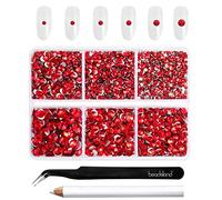 Beadsland Strass à Dos Plat,Siam Clair,6 Tailles Assorties,4300 PCS | Rhinestones Rouges Kit,SS6-SS20,Matériau en Verre,Ongle Nail Art,pour travaux manuels,Avec des Pinces et un Crayon de Cire