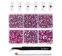 Beadsland Strass à Dos Plat,Siam léger AB,6 Tailles Assorties,4300 PCS | Rhinestones Rouges AB Kit,SS6-SS20,Matériau en Verre,Ongle Nail Art,pour travaux manuels,Avec des Pinces et un Crayon de Cire