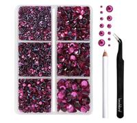 BEADSLAND Strass Hotfix,4000 PCS Strass Rose Vif Thermocollant pour Vetement Mixte 6 Tailles avec Crayon de Cire et Kit Pince à Épiler, SS6-SS30,Fuchsia