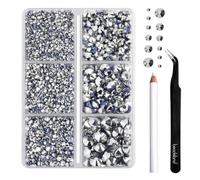 Beadsland Strass Hotfix Kit,Hématite D'argent,6 tailles assorties,4000 PCS | Strass Thermocollant Argentés,SS6-SS30,pour Vetement,Textile,avec Crayon de Cire et Pince à Épiler