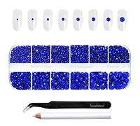 Beadsland strass pour le maquillage,8 tailles 2500pcs cristal dos plat strass visage pierres précieuses pour l'artisanat ongles avec des pinces et un crayon de cire,Saphir,SS4-SS30
