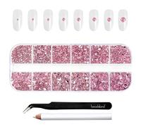 Beadsland strass pour le maquillage,8 tailles 2500pcs cristal dos plat strass visage pierres précieuses pour l'artisanat ongles avec des pinces et un crayon de cire,Rose Clair,SS4-SS30