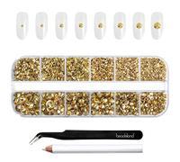 Beadsland strass pour le maquillage,8 tailles 2500pcs cristal dos plat strass visage pierres précieuses pour l'artisanat ongles avec des pinces et un crayon de cire,Lumière du Métal,SS4-SS30